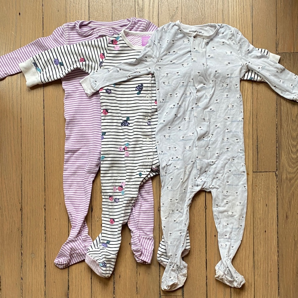Set of 3 Springtime Footie Pajamas Sz 9-12M